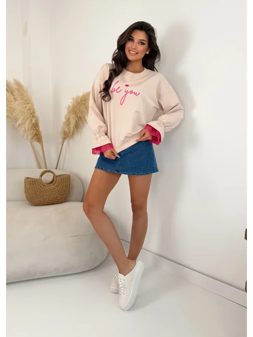 Bluza damska Be You z koronką i ozdobnym rękawem